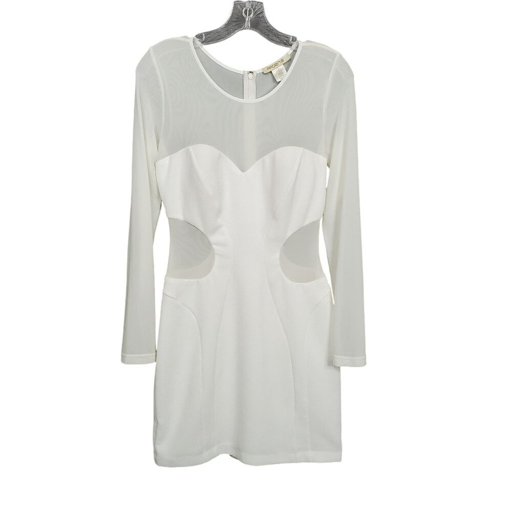Vintage Arden B L Dress BodyCon Sheer Cut Out Long Sleeve Winter White Trendy - Picture 2 of 14
